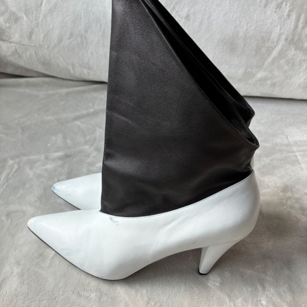 Super Soft Black & White Nappa Leather Fold Over Ankle Boots 39.5/9 -NWD - Picture 14 of 16